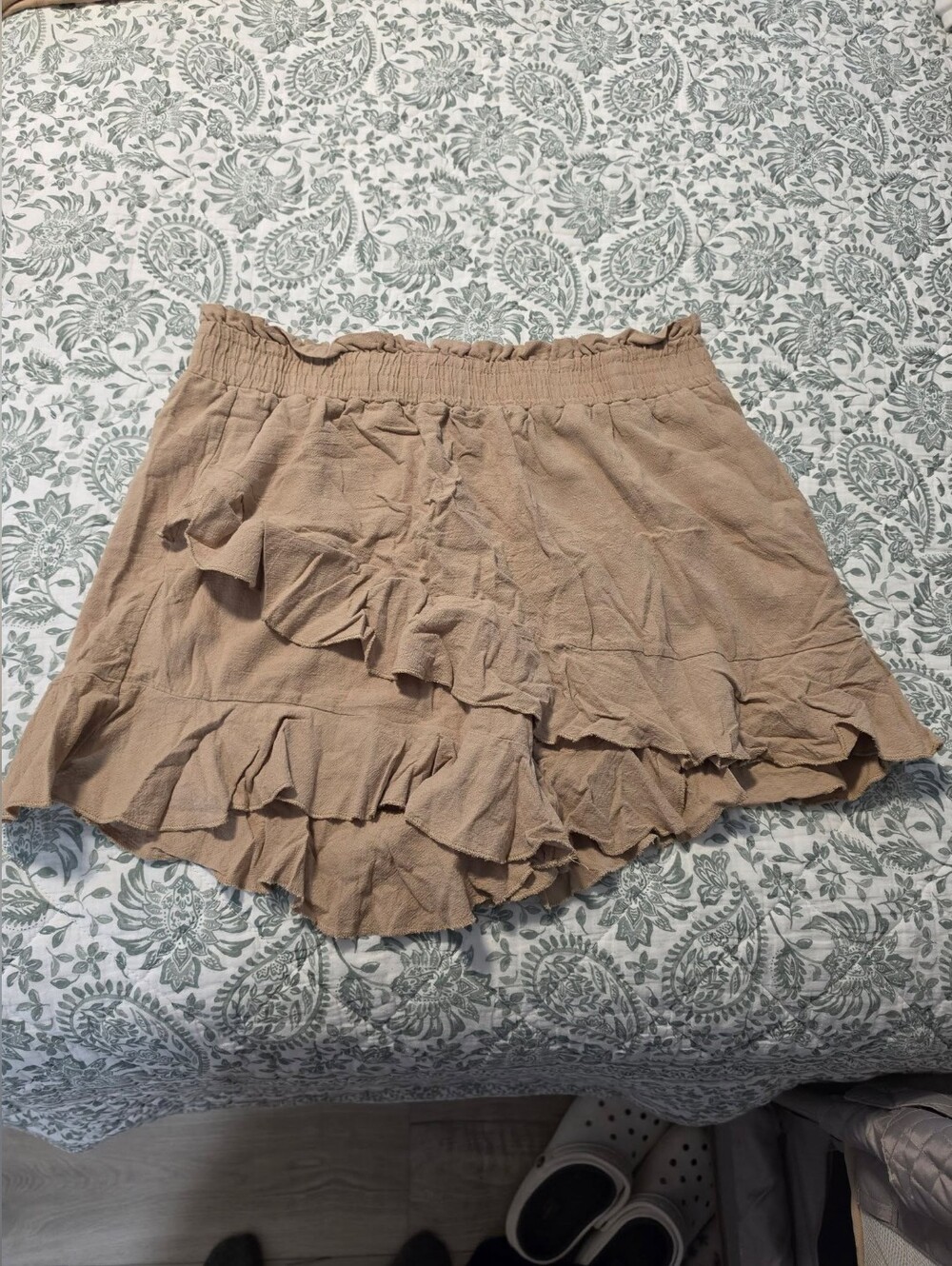 Beige Ruffle Mini Skirt - Women